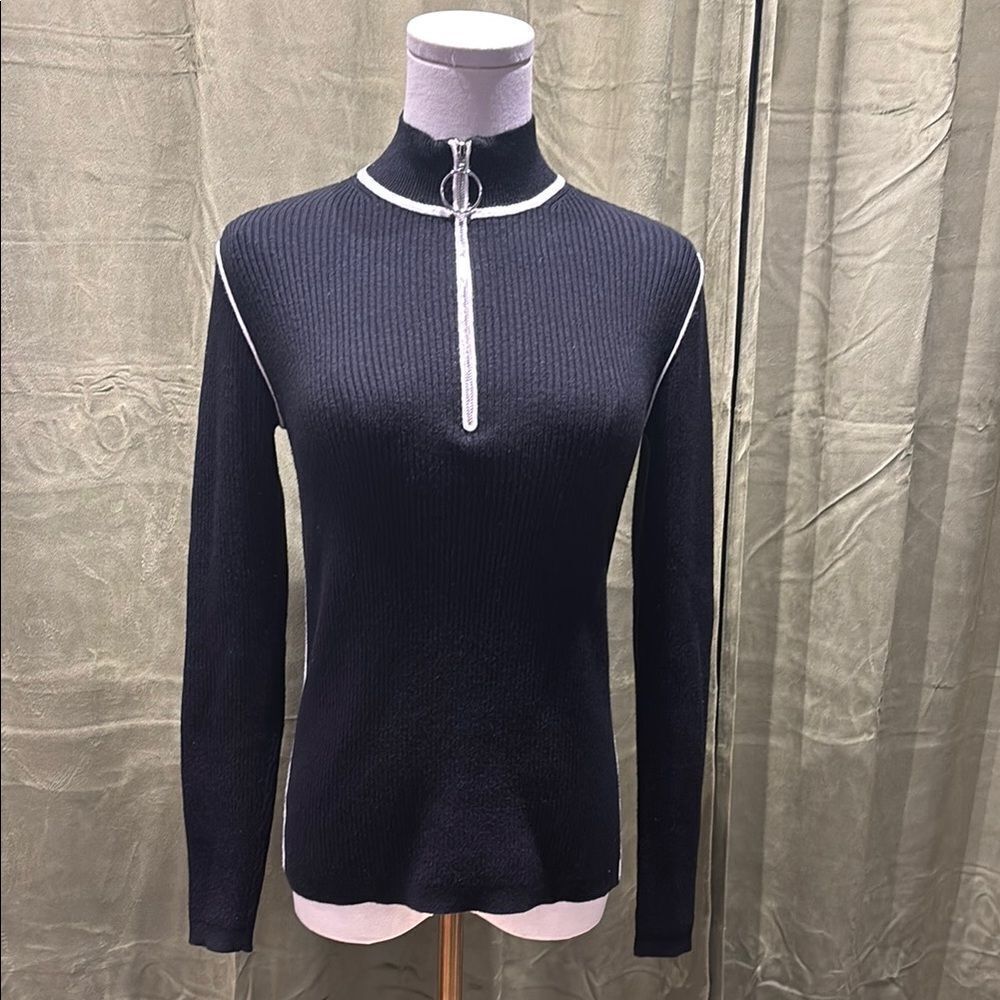 Maje Black Ribbed Half-Zip Sweater, M